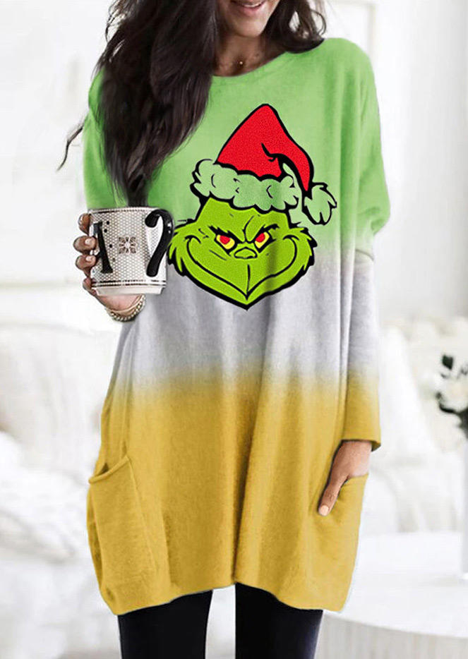 

Mini Dresses Christmas Cartoon Gradient Pocket Mini Dress in Multicolor. Size: ,M,L,XL