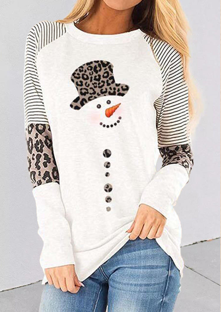 T-shirts Tees Christmas Snowman Striped Leopard T-Shirt Tee in Multicolor. Size: S