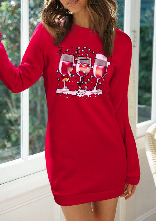

Mini Dresses Christmas Reindeer Wine Glass Mini Dress in Red. Size: ,M,L,XL