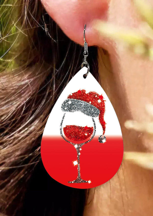 Christmas Hat Gradient Wine Glass Earrings