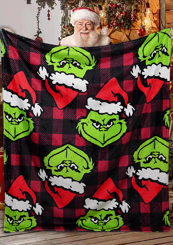 

Blanket Christmas Hat Cartoon Plaid Flannel Blanket in Multicolor. Size