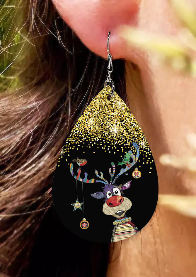 

Earrings Christmas Reindeer Water Drop Earrings in Black. Size