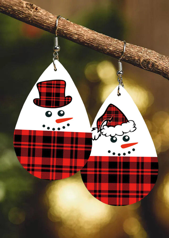 

Earrings Christmas Snowman Plaid Water Drop Earrings in Green,Red. Size