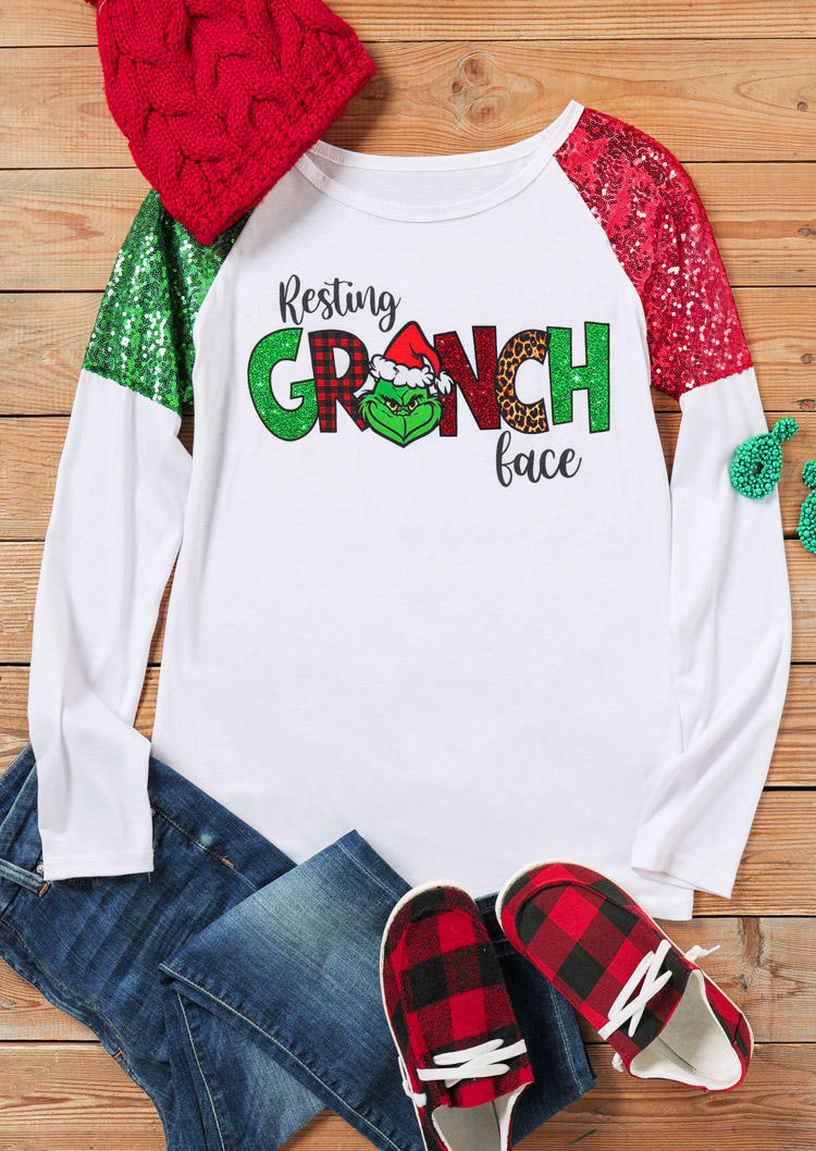 

Blouses Sequined Cartoon Color Block Blouse in White. Size: L,M,,XL