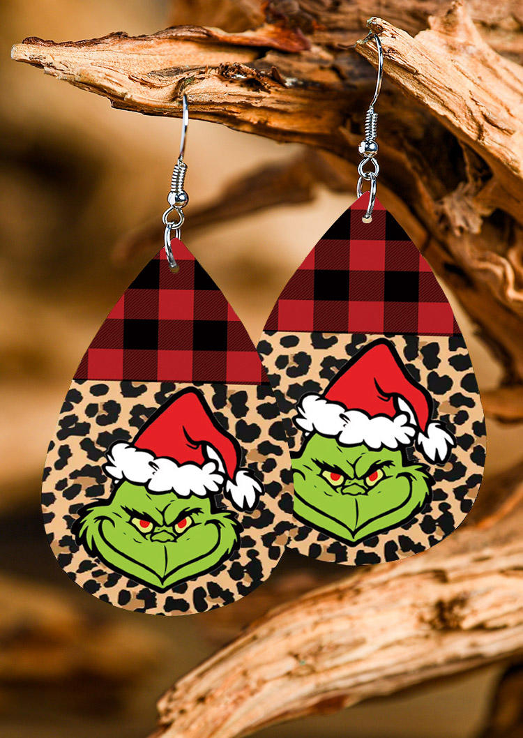 

Earrings Christmas Plaid Leopard Cartoon Earrings in Multicolor. Size