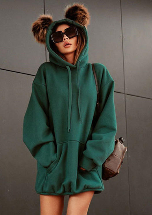 

Mini Dresses Kangaroo Pocket Plush Ears Mini Dress in Green. Size: ,M,L,XL