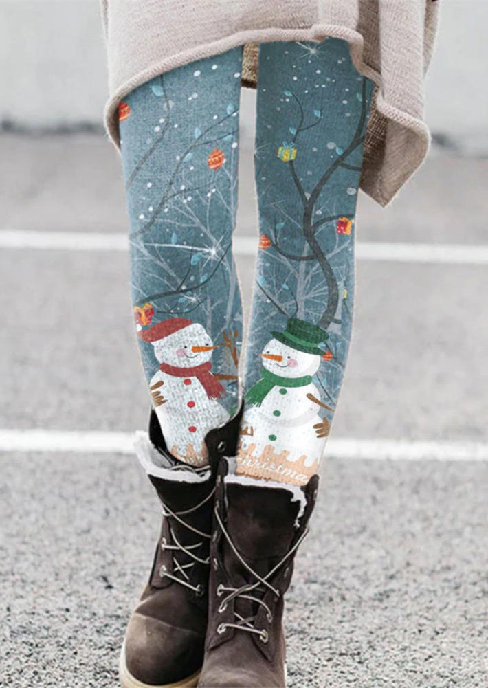 

Leggings Christmas Snowman Skinny Leggings in Light Blue. Size: ,M,L,XL