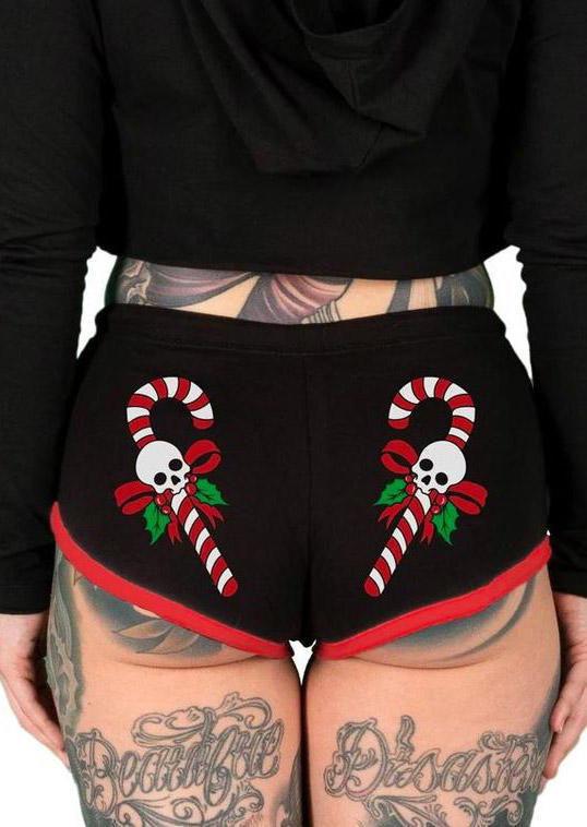 

Panties Christmas Candy Cane Skull Skinny Panties in Black. Size: ,M,L,XL