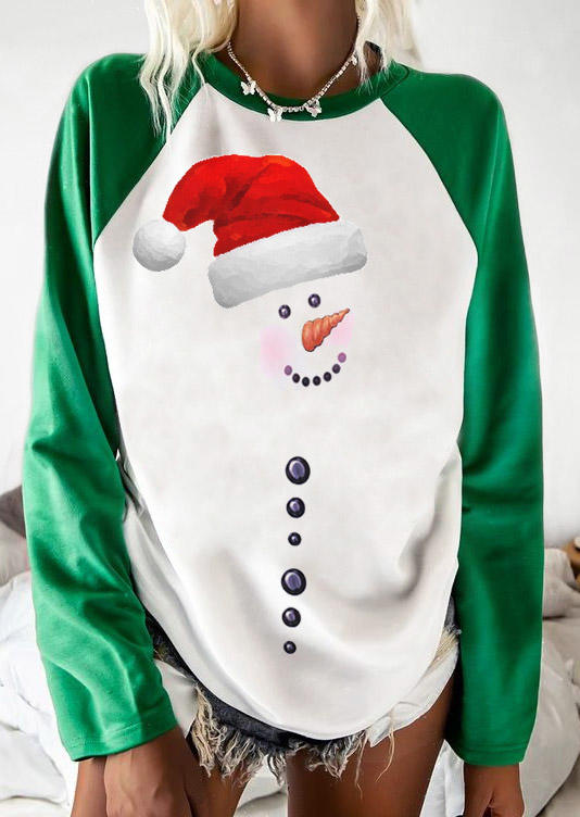 

Blouses Christmas Hat Snowman Long Sleeve Blouse in Multicolor. Size: ,M,L,XL
