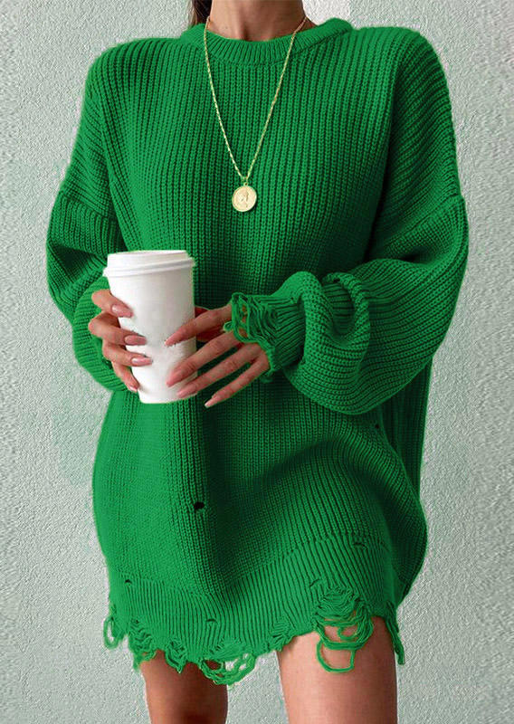 

Mini Dresses Hole Drop-Shoulder Long Sleeve Sweater Mini Dress in Green. Size: ,M,L,XL