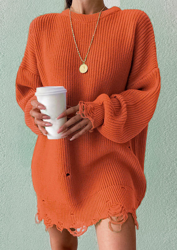

Mini Dresses Hole Drop-Shoulder Long Sleeve Sweater Mini Dress in Orange. Size: ,M,L,XL