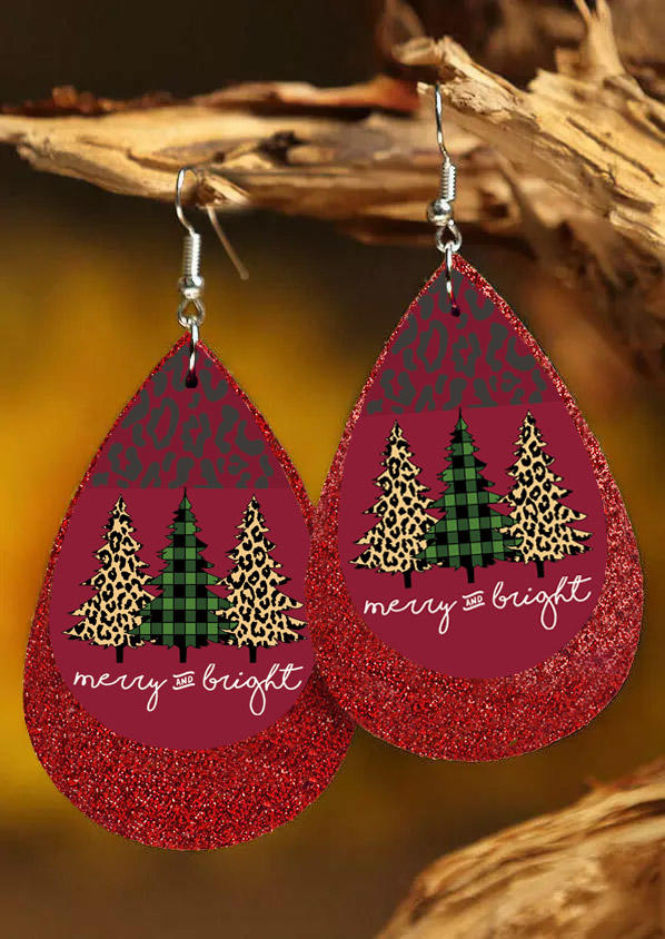 

Earrings Merry And Bright Leopard Plaid Christmas Tree Sequined Earrings in Red. Size