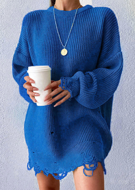 

Mini Dresses Hole Drop-Shoulder Long Sleeve Sweater Mini Dress in Blue. Size: ,M,L,XL