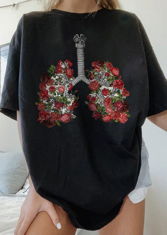 

T-shirts Tees Floral Organ O-Neck T-Shirt Tee in Black. Size: ,M,L,XL