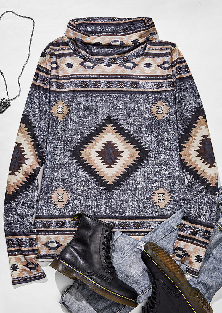 Sweatshirts Aztec Geometric Western Cowl Neck Sweatshirt in Multicolor. Size: M