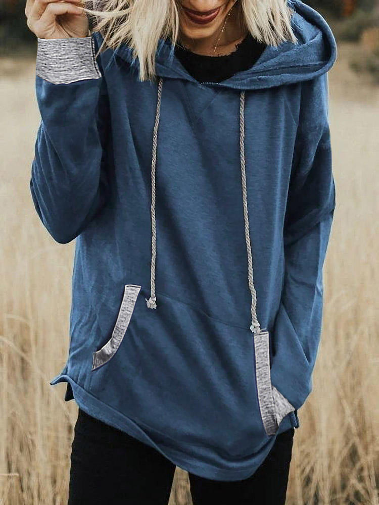 

Hoodies Drawstring Kangaroo Pocket Long Sleeve Hoodie in Blue. Size: ,M,L,XL