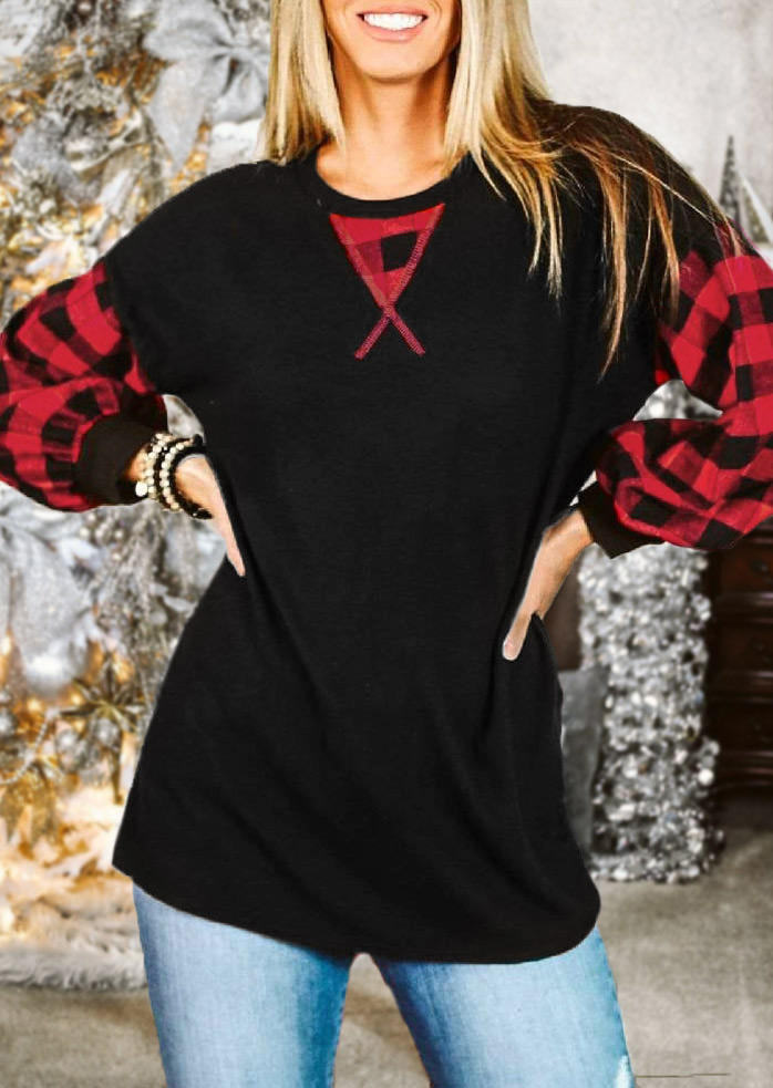 

Blouses Buffalo Plaid Long Sleeve Blouse in Black. Size: ,M,L,XL