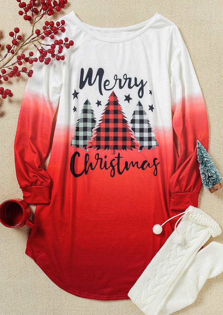 

Mini Dresses Merry Christmas Gradient Plaid Star Mini Dress in Red. Size