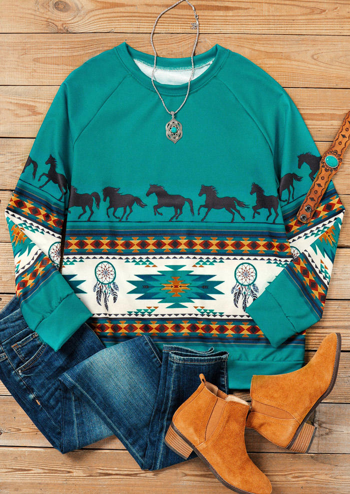 Sweatshirts Aztec Geometric Horse Dreamcatcher Feather Sweatshirt in Multicolor. Size: L