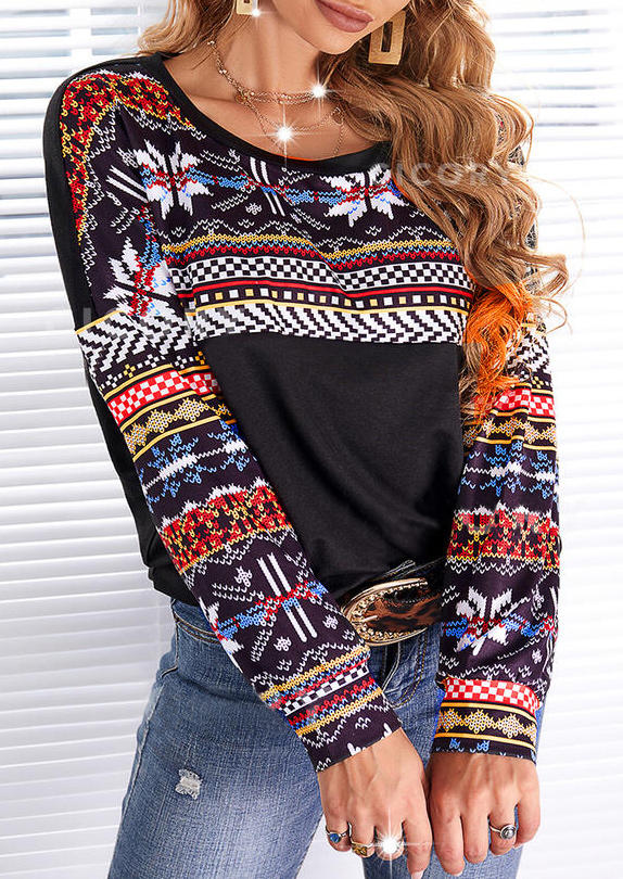 

Sweatshirts Christmas Snowflake Long Sleeve Sweatshirt in Black. Size: ,M,L,XL