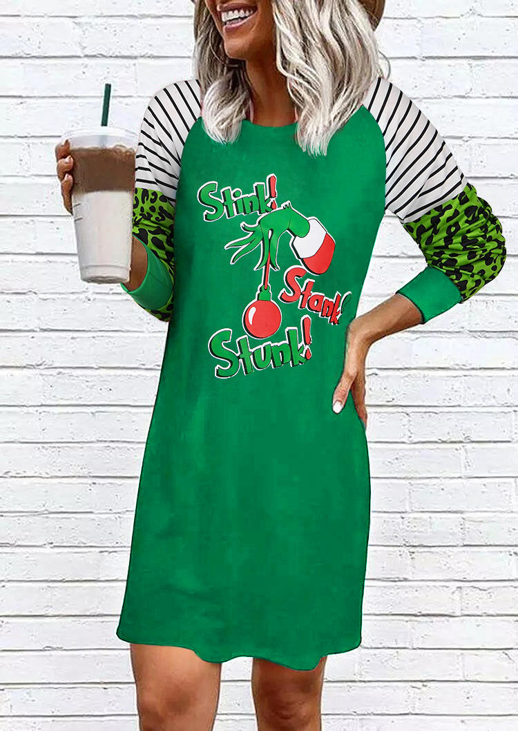 

Mini Dresses Christmas Cartoon Stink Stank Stunk Leopard Striped Mini Dress in Green. Size: ,M,L,XL