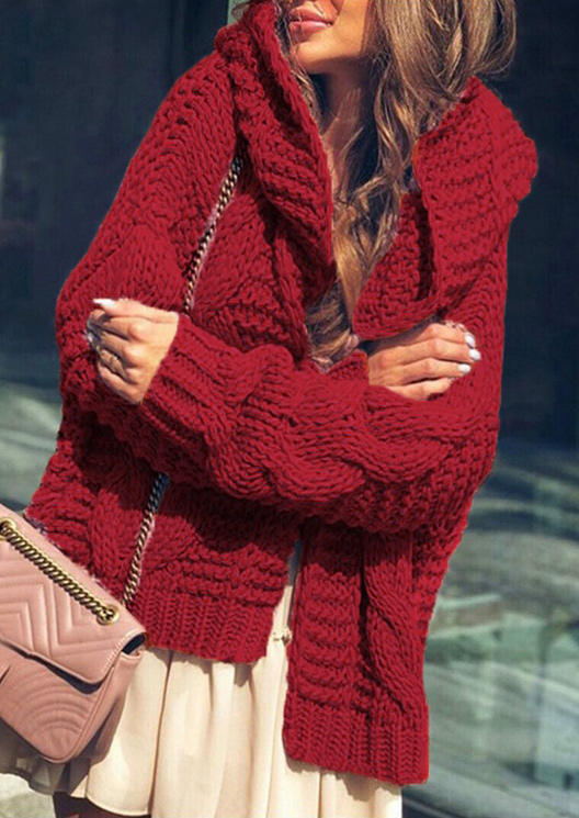 

Cardigans Crochet Knitted Hooded Long Sleeve Cardigan - Burgundy in Burgundy. Size: ,M,L,XL