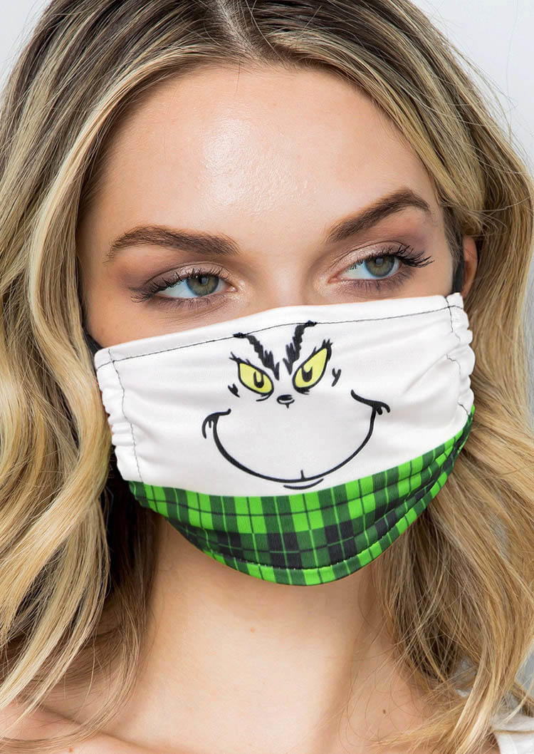 Masks Cartoon Plaid Adjustable Mask in Green. Size: One Size