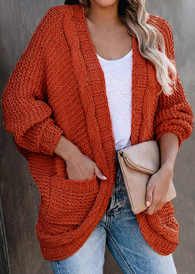 

Cardigans Knitted Pocket Batwing Sleeve Sweater Cardigan in Brick Red. Size: ,M,L,XL