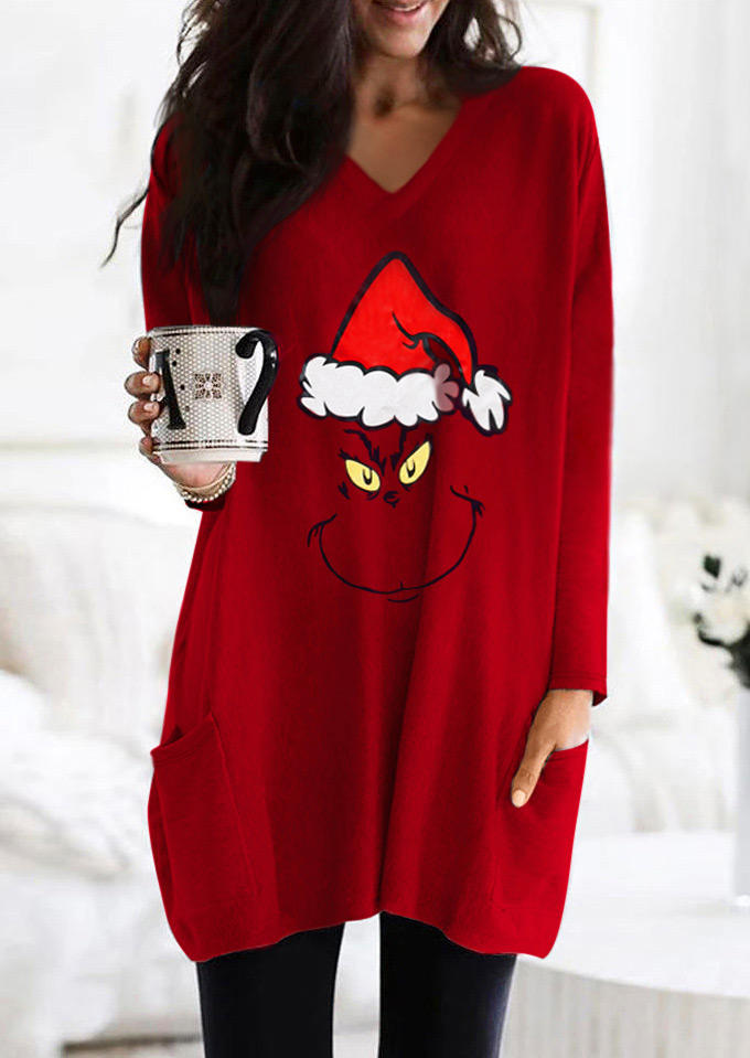 

Mini Dresses Christmas Hat Cartoon Pocket Mini Dress in Red. Size: ,M,L,XL