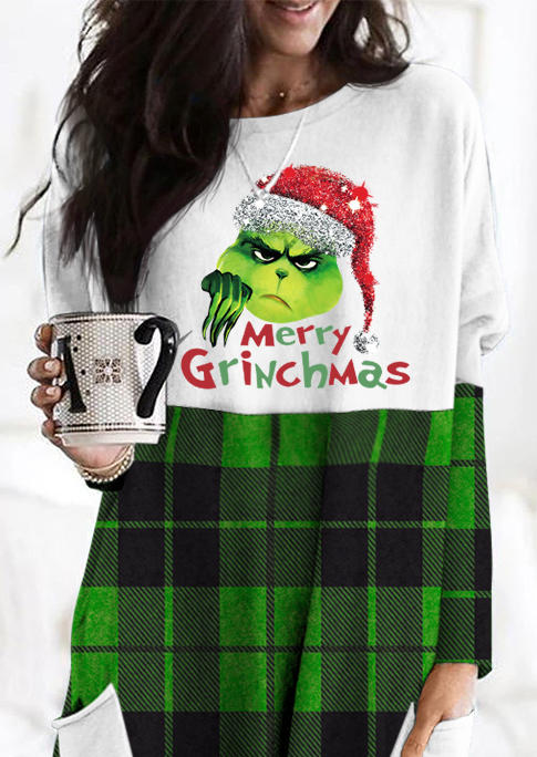 

Mini Dresses Merry Cartoon Plaid Pocket Mini Dress in Green. Size: L,M