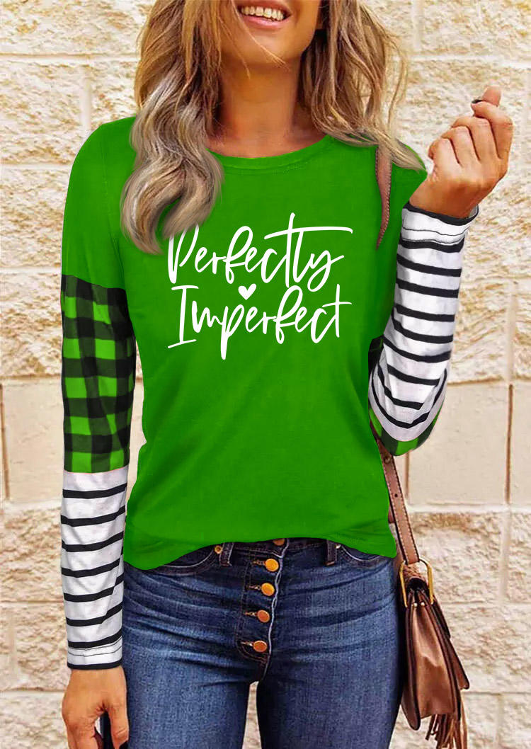Perfectly Imperfect Plaid Striped Blouse - Green