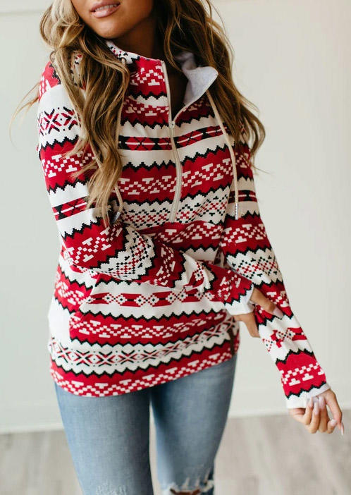 

Hoodies Geometric Drawstring Pullover Hoodie in Red. Size: ,M,L,XL
