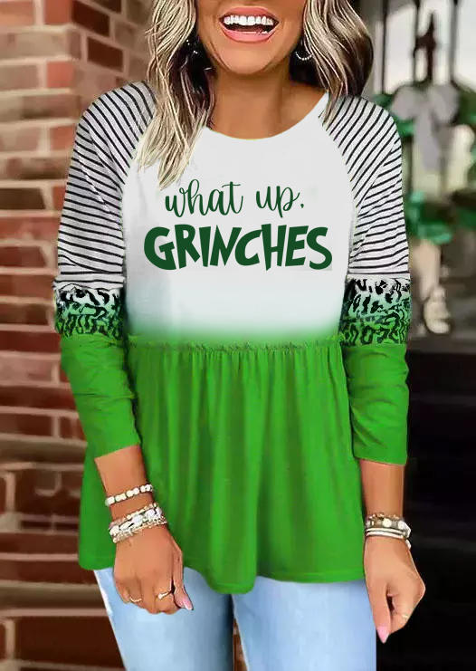 

Blouses Christmas What Up Striped Leopard Blouse in Green. Size: ,M,L,XL