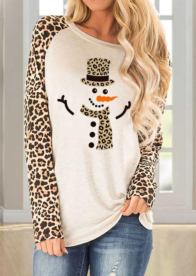 Blouses Leopard Snowman Long Sleeve Blouse in Beige. Size: S,L,XL