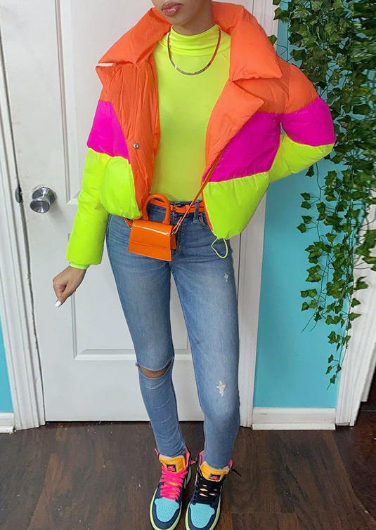 

Coats Color Block Snap Button Parka Coat in Multicolor. Size: ,M,L