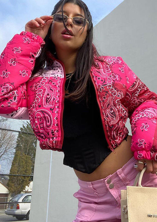 

Coats Paisley Zipper Long Sleeve Parka Coat in Multicolor. Size: ,M,L,XL