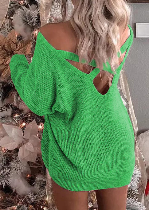 

Mini Dresses Criss-Cross Open Back Knitted Mini Dress in Green. Size: ,M,L,XL