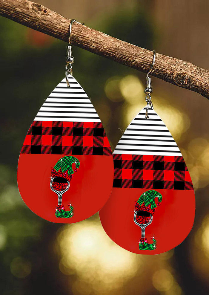 

Earrings Christmas Wine Glass Clown Shoes Plaid Striped Earrings in Red. Size