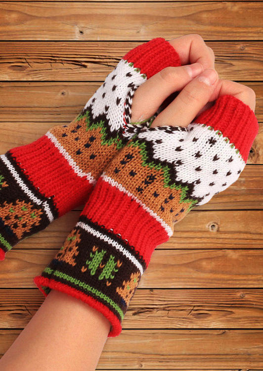 

Gloves Christmas Tree Warm Knitted Fingerless Gloves in Red,Gray. Size