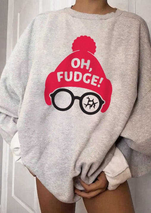 

Sweatshirts Oh Fudge Christmas Hat Glasses Sweatshirt in Light Grey. Size