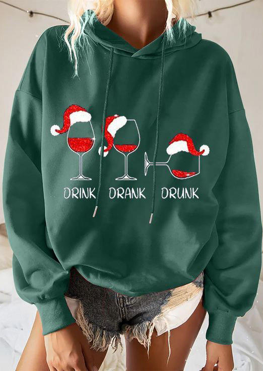 

Hoodies Drink Drank Drunk Christmas Hat Wine Hoodie in Green. Size: ,M,L,XL