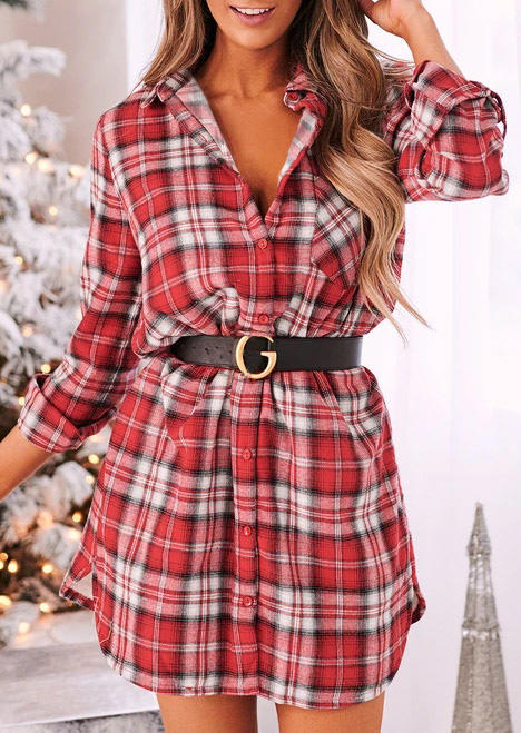 

Mini Dresses Plaid Button Turn-down Collar Mini Dress in Plaid. Size: ,M,L,XL