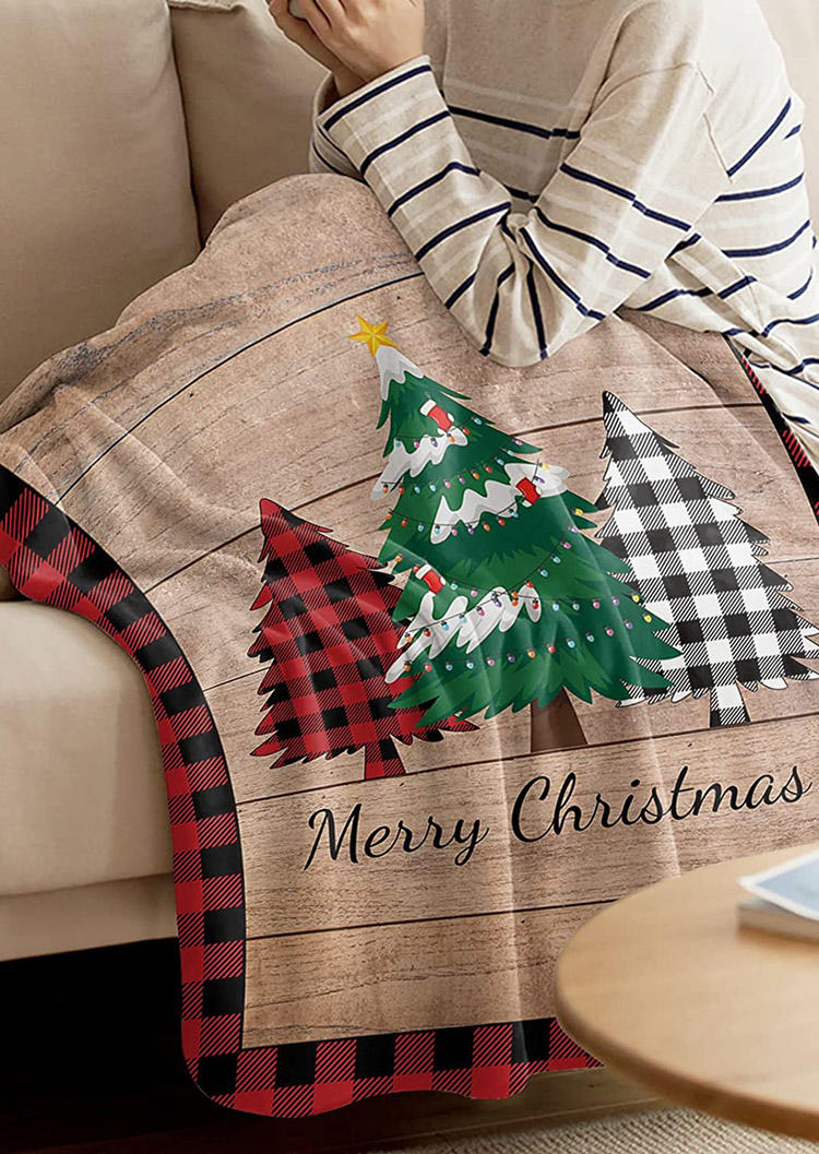 

Blanket Merry Christmas Buffalo Plaid Christmas Tree Blanket in Khaki. Size