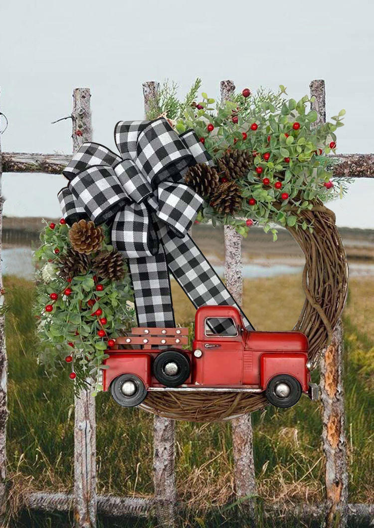 

Christmas Decoration Christmas Truck Wreath Decoration For Front Door Ornament in Red. Size