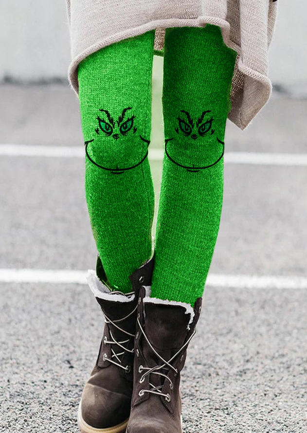 

Leggings Cartoon Elastic Waist Leggings in Green. Size