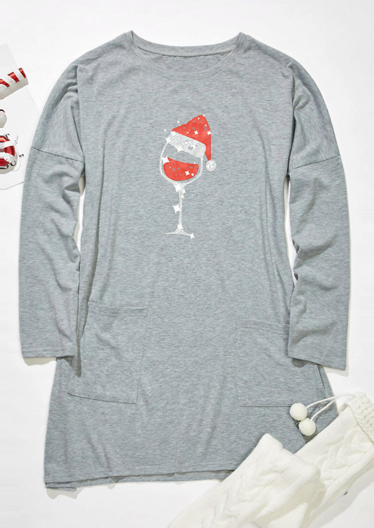 

Mini Dresses Christmas Hat Wine Glass Pocket Mini Dress in Gray. Size