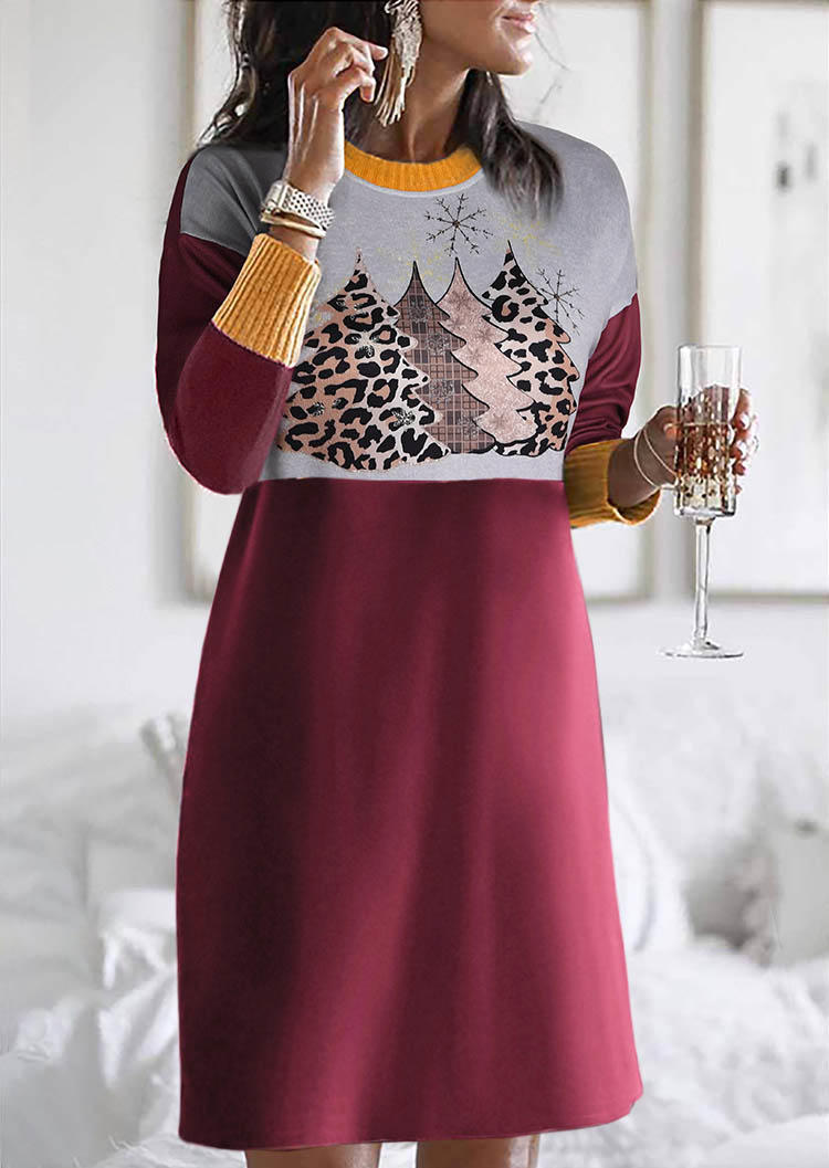 

Mini Dresses Christmas Tree Leopard Mini Dress in Burgundy. Size: ,M,L,XL