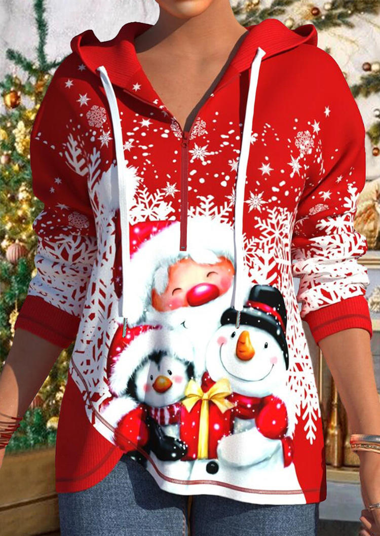 

Hoodies Christmas Zipper Santa Claus Penguin Hoodie in Red. Size: ,M,L,XL