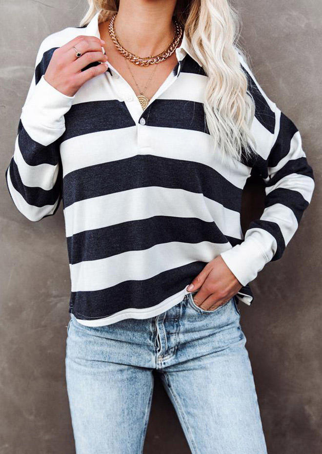 

Blouses Striped Button Long Sleeve Blouse in Stripe. Size: ,M,L,XL