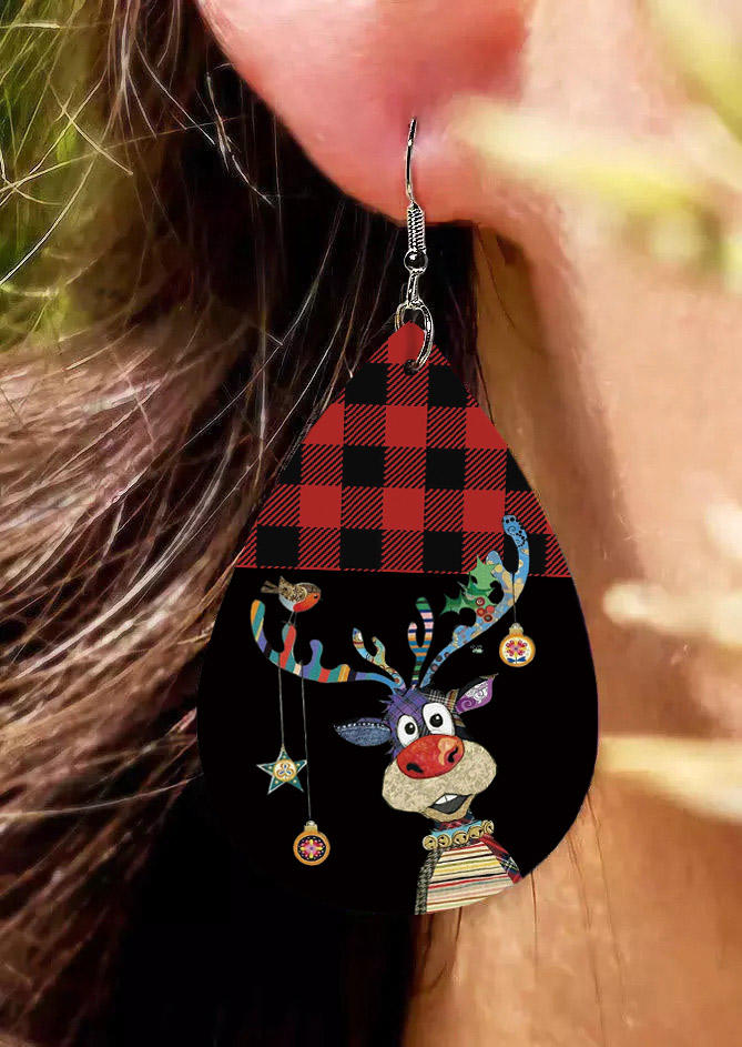 

Earrings Christmas Reindeer Plaid Water Drop Earrings in Multicolor. Size